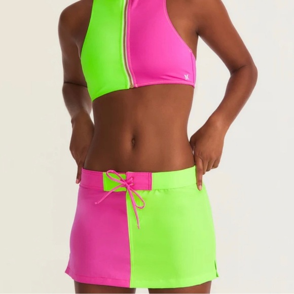 LoveShackFancy Neon Pink and Green Swim Skirt - Picture 1 of 6